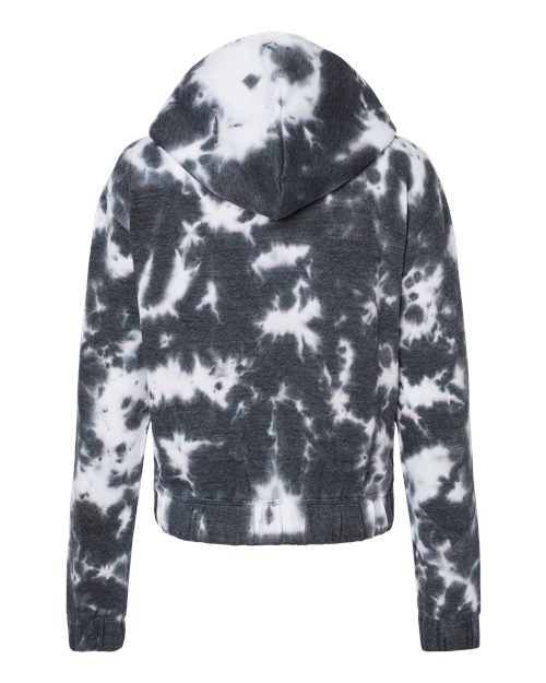 Women's Sueded Fleece Tie-Dyed Crop Hooded Sweatshirt - Charcoal