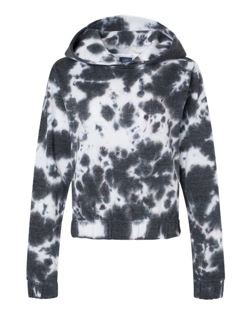 Women's Sueded Fleece Tie-Dyed Crop Hooded Sweatshirt - Charcoal