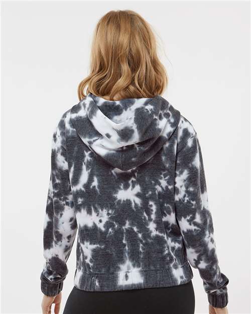 Women's Sueded Fleece Tie-Dyed Crop Hooded Sweatshirt - Charcoal
