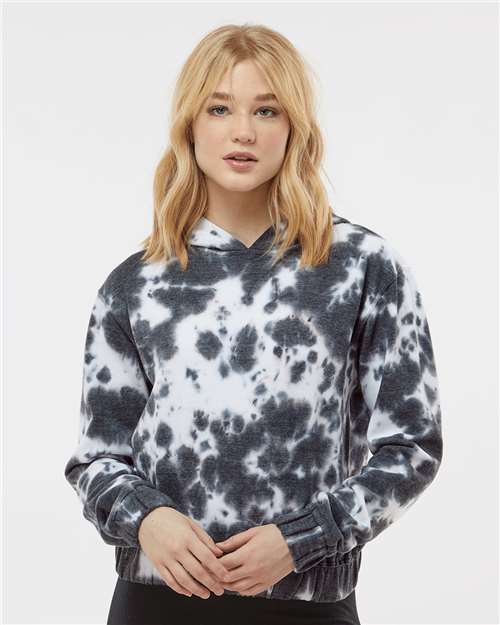Women's Sueded Fleece Tie-Dyed Crop Hooded Sweatshirt - Charcoal