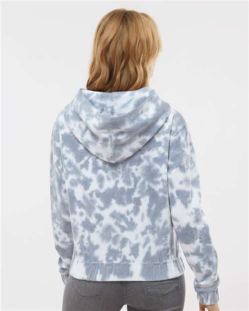 Women's Sueded Fleece Tie-Dyed Crop Hooded Sweatshirt - Stonewash