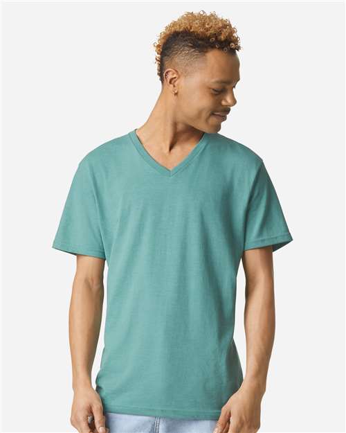 Unisex CVC V-Neck Tee - Heather Arctic