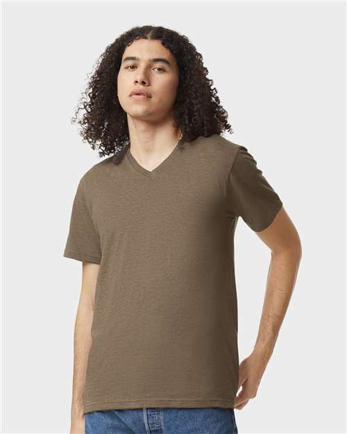 Unisex CVC V-Neck Tee - Heather Army
