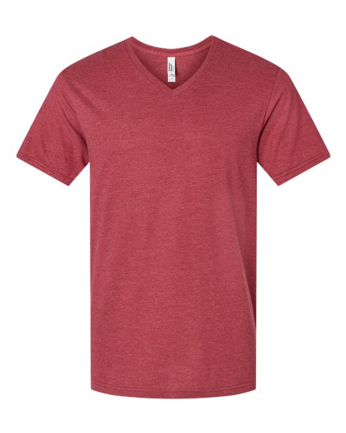 Unisex CVC V-Neck Tee - Heather Cardinal