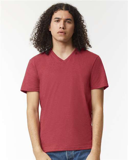 Unisex CVC V-Neck Tee - Heather Cardinal