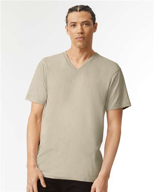 Unisex CVC V-Neck Tee - Heather Khaki