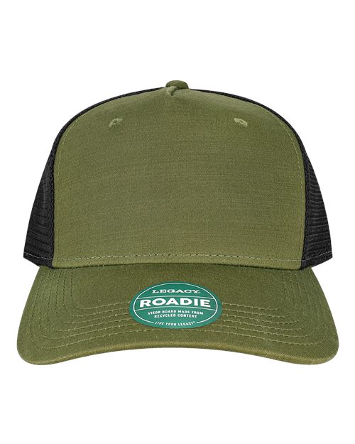 Five-Panel Adjustable Cap - Olive Slub/ Black