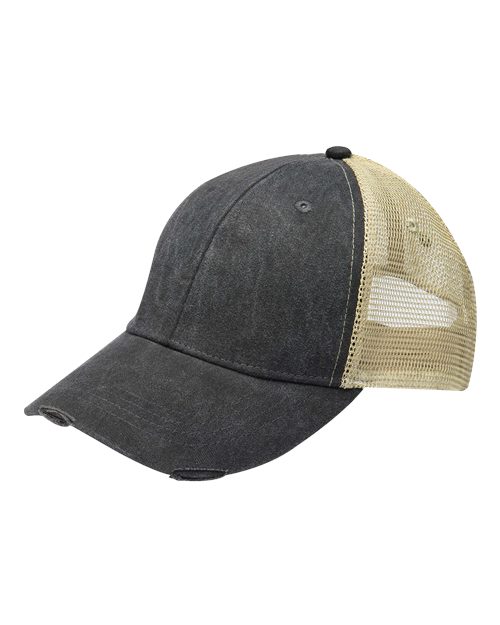 Ollie Distressed Trucker Cap - Black/ Tan