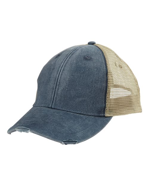 Ollie Distressed Trucker Cap - Navy/ Tan
