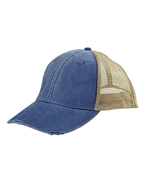 Ollie Distressed Trucker Cap - Royal/ Tan