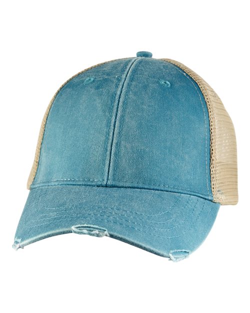 Ollie Distressed Trucker Cap - Teal/ Tan