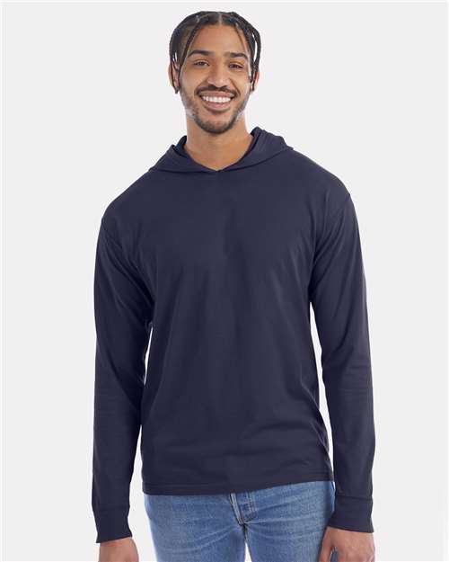 Unisex Garment-Dyed Jersey Hooded Long Sleeve T-Shirt - Anchor Slate