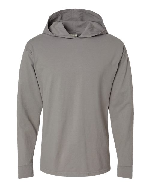 Unisex Garment-Dyed Jersey Hooded Long Sleeve T-Shirt - Concrete Grey