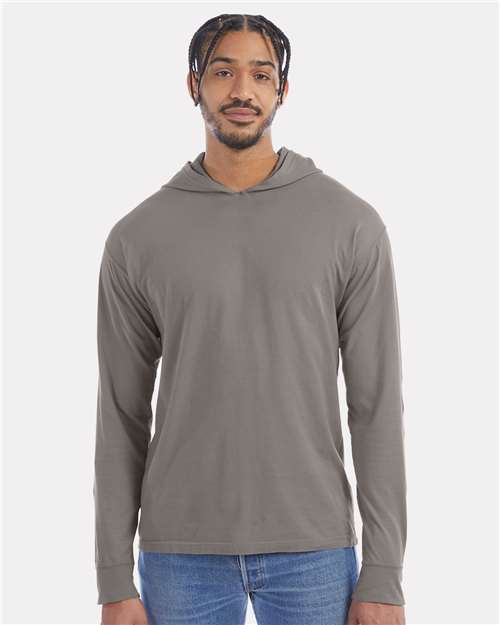 Unisex Garment-Dyed Jersey Hooded Long Sleeve T-Shirt - Concrete Grey