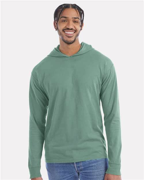 Unisex Garment-Dyed Jersey Hooded Long Sleeve T-Shirt - Cypress Green
