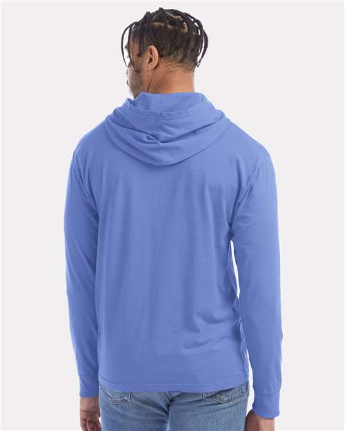 Unisex Garment-Dyed Jersey Hooded Long Sleeve T-Shirt - Deep Forte Blue