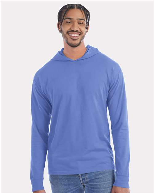 Unisex Garment-Dyed Jersey Hooded Long Sleeve T-Shirt - Deep Forte Blue