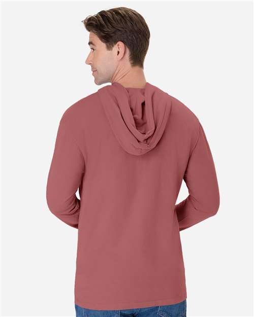 Unisex Garment-Dyed Jersey Hooded Long Sleeve T-Shirt - Nantucket Red