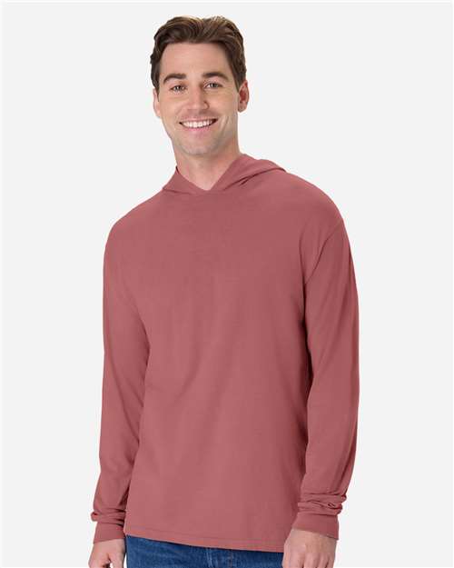 Unisex Garment-Dyed Jersey Hooded Long Sleeve T-Shirt - Nantucket Red