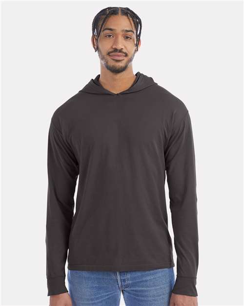 Unisex Garment-Dyed Jersey Hooded Long Sleeve T-Shirt - New Railroad Grey