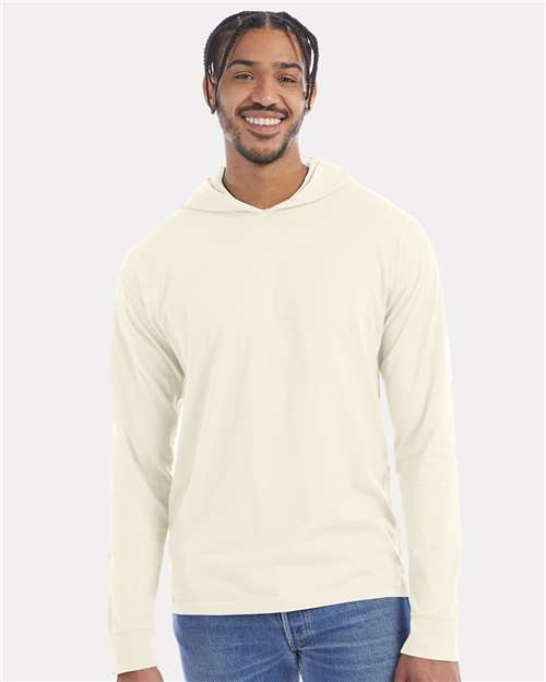 Unisex Garment-Dyed Jersey Hooded Long Sleeve T-Shirt - Parchment