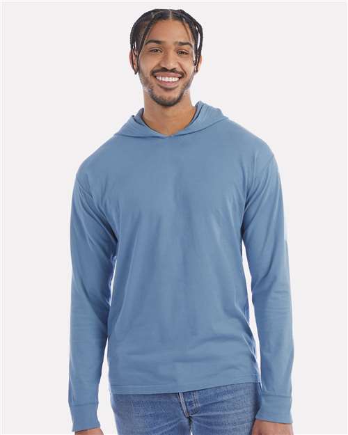 Unisex Garment-Dyed Jersey Hooded Long Sleeve T-Shirt - Saltwater