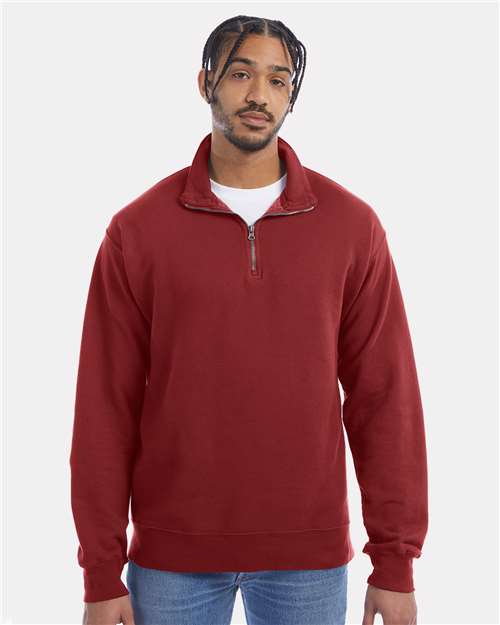 Unisex Garment-Dyed Quarter-Zip Sweatshirt - Cayenne