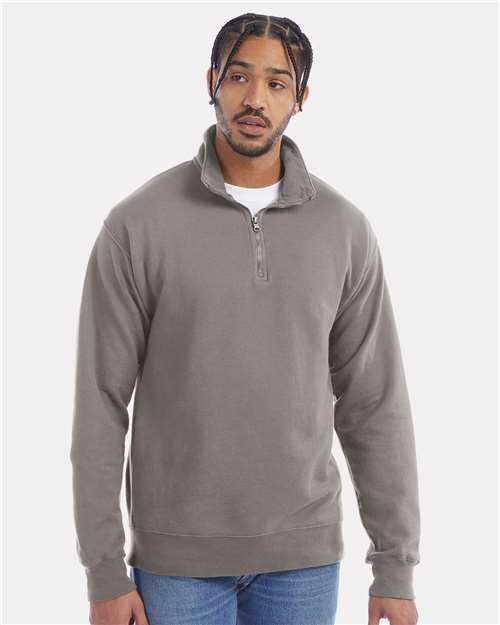 Unisex Garment-Dyed Quarter-Zip Sweatshirt - Concrete Grey