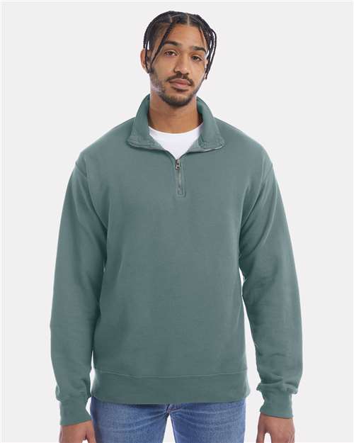 Unisex Garment-Dyed Quarter-Zip Sweatshirt - Cypress Green