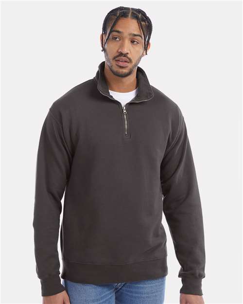 Unisex Garment-Dyed Quarter-Zip Sweatshirt - New Railroad Grey