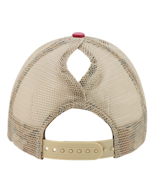 Women's Washed Mesh-Back Cap - Red/ Leopard