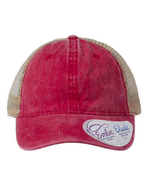 Women's Washed Mesh-Back Cap - Red/ Leopard