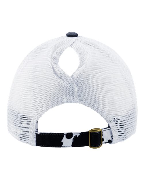 Women's Printed Bill with Mesh Back Cap - Black/ Cow/ White