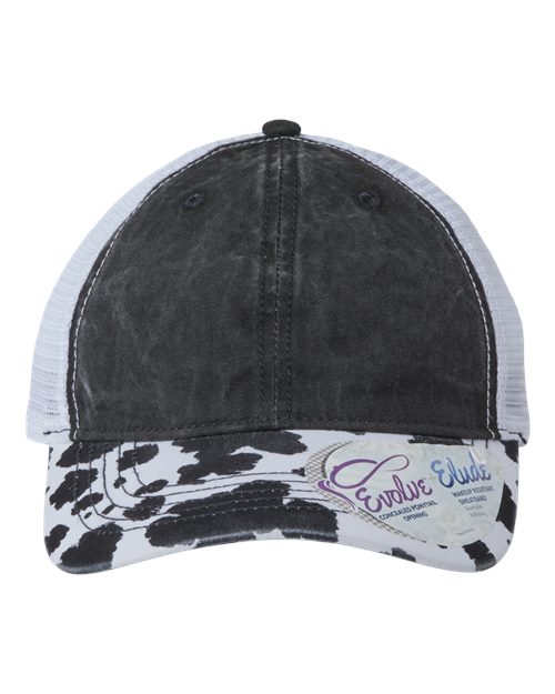 Women's Printed Bill with Mesh Back Cap - Black/ Cow/ White