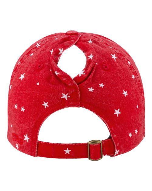 Women's Unstructured Fashion Prints Cap - Red/ White Stars