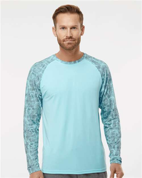 Men's Panama Colorblocked Long Sleeve T-Shirt - Grey Aqua Water