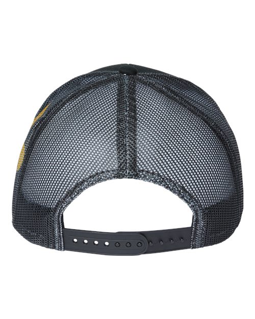Printed Mesh Trucker Cap - Black/ Black/ Fleur De Lis