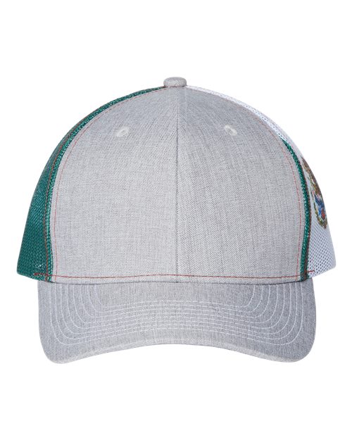 Printed Mesh Trucker Cap - Heather Grey/ Red/ Mexico Flag