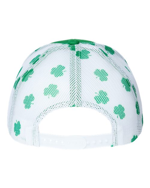 Printed Mesh Trucker Cap - Kelly Green/ White/ Clover
