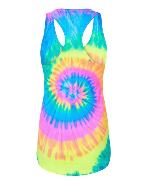 Women's Tie-Dyed Racerback Tank Top - Neon Rainbow