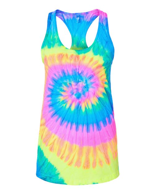 Women's Tie-Dyed Racerback Tank Top - Neon Rainbow
