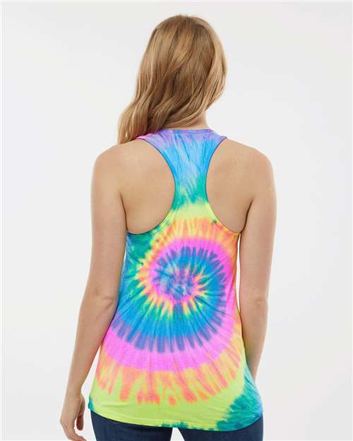 Women's Tie-Dyed Racerback Tank Top - Neon Rainbow