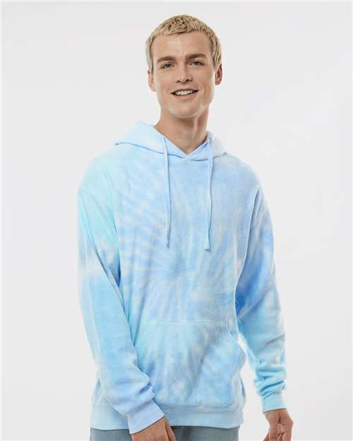 Unisex Tie-Dyed Cloud Inside-Out Fleece Hooded Sweatshirt - Lagoon