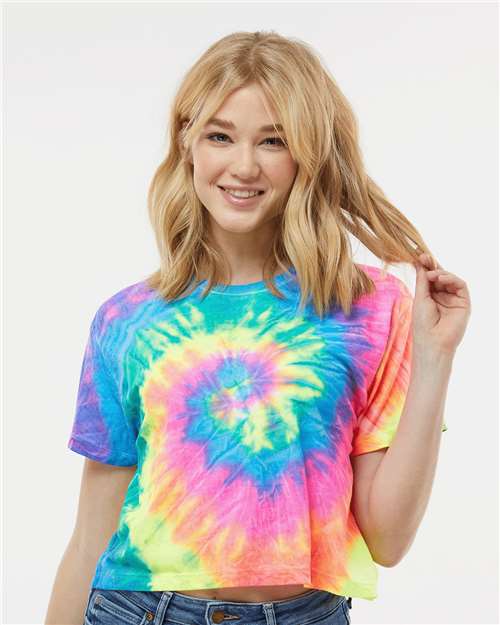 Women's Tie-Dyed Crop T-Shirt - Neon Rainbow