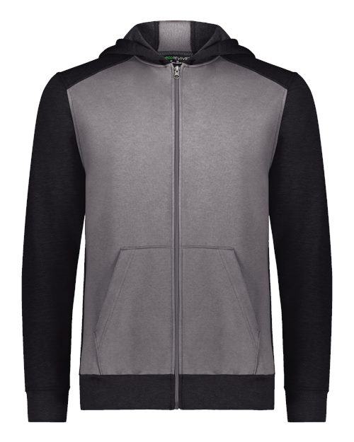 Youth Eco Revive™ Three-Season Triblend Fleece Full-Zip Hooded Sweatshirt - Carbon Heather/ Black