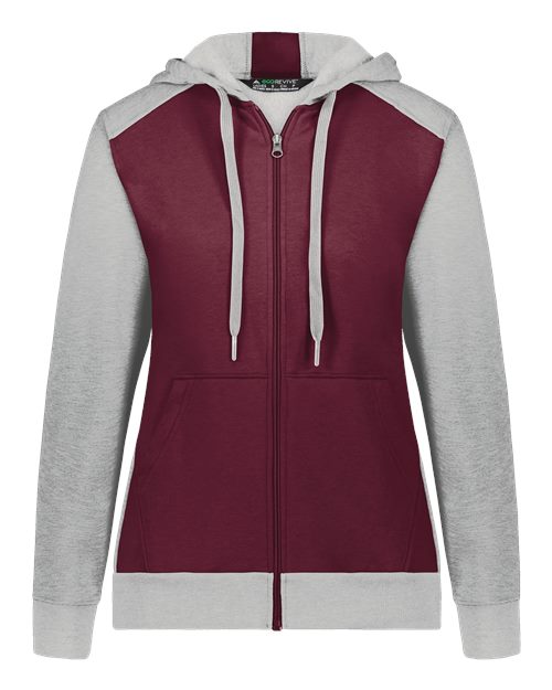 Women's Eco Revive™ Three-Season Triblend Fleece Full-Zip Hooded Sweatshirt - Maroon/ Grey Heather