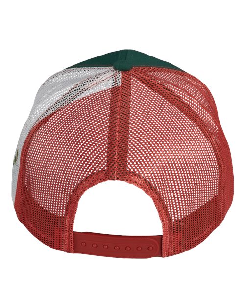 Printed Mesh Trucker Cap - Dark Green/ Red/ Mexico Flag