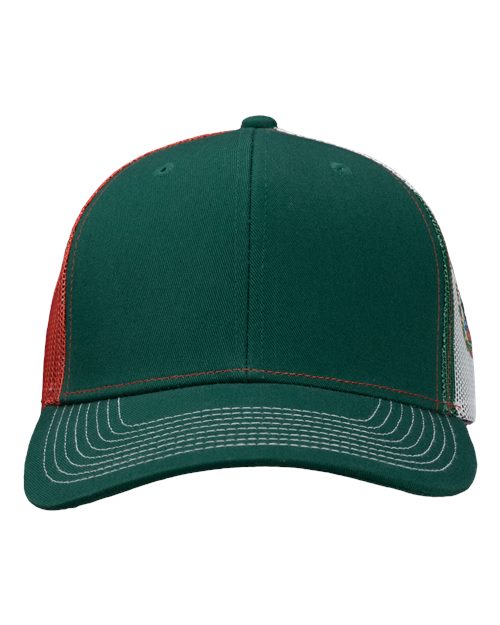 Printed Mesh Trucker Cap - Dark Green/ Red/ Mexico Flag