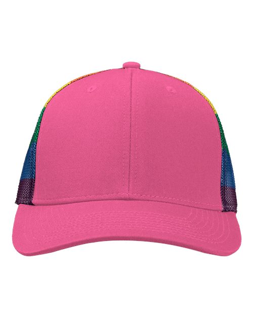 Printed Mesh Trucker Cap - Hot Pink/ Rainbow