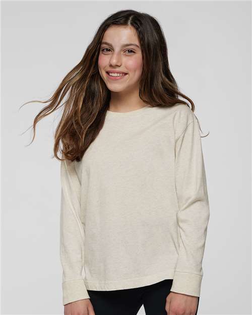 Youth Fine Jersey Long Sleeve Tee - Natural Heather